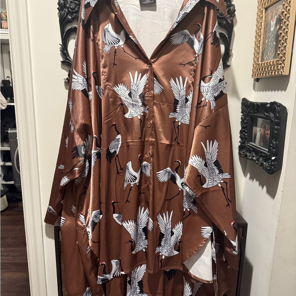 Dresses in LaLa Discontinued Satin Playsuit Crane Pattern L/XL